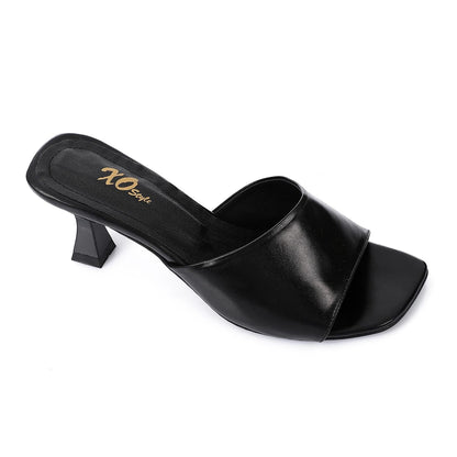 Faux Leather High Heel Mule Sandals - Black