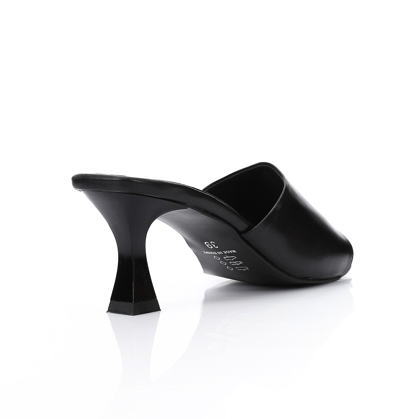 Faux Leather High Heel Mule Sandals - Black