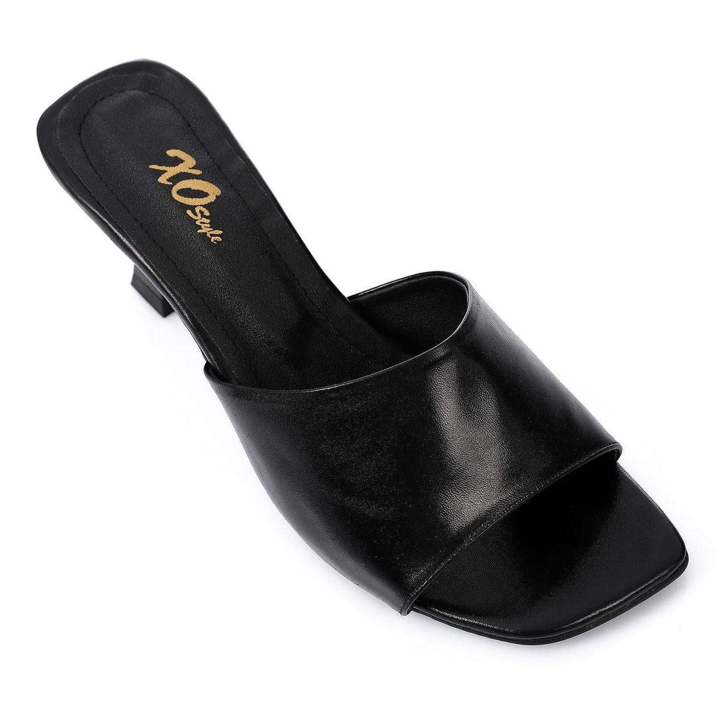 Faux Leather High Heel Mule Sandals - Black