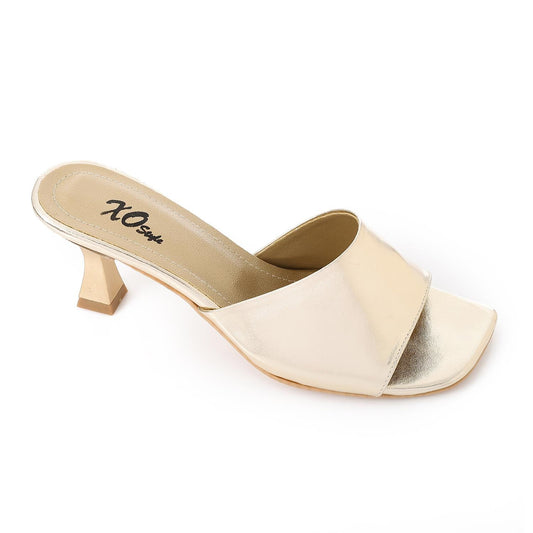 Faux Leather High Heel Mule Sandals - Gold