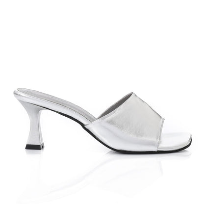 Faux Leather High Heel Mule Sandals - Silver