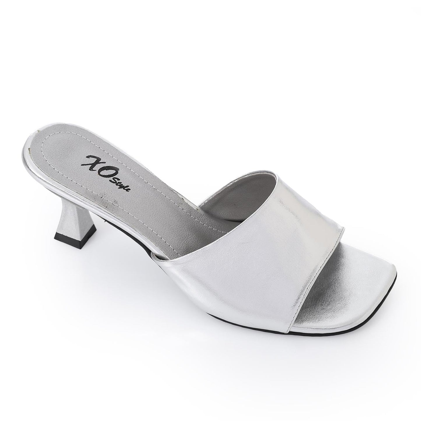 Faux Leather High Heel Mule Sandals - Silver
