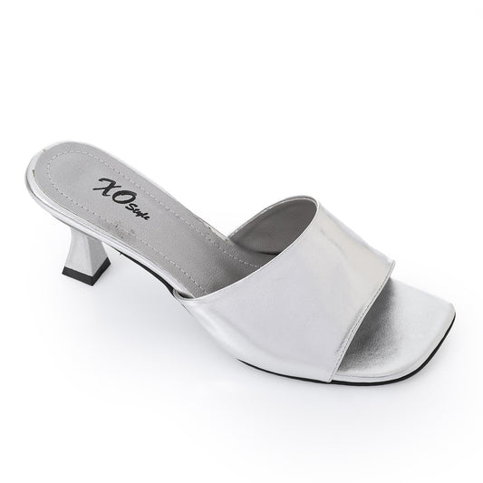 Faux Leather High Heel Mule Sandals - Silver