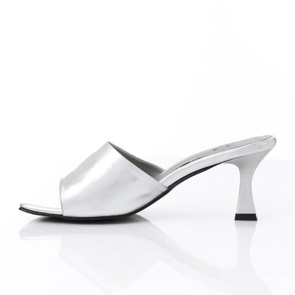 Faux Leather High Heel Mule Sandals - Silver
