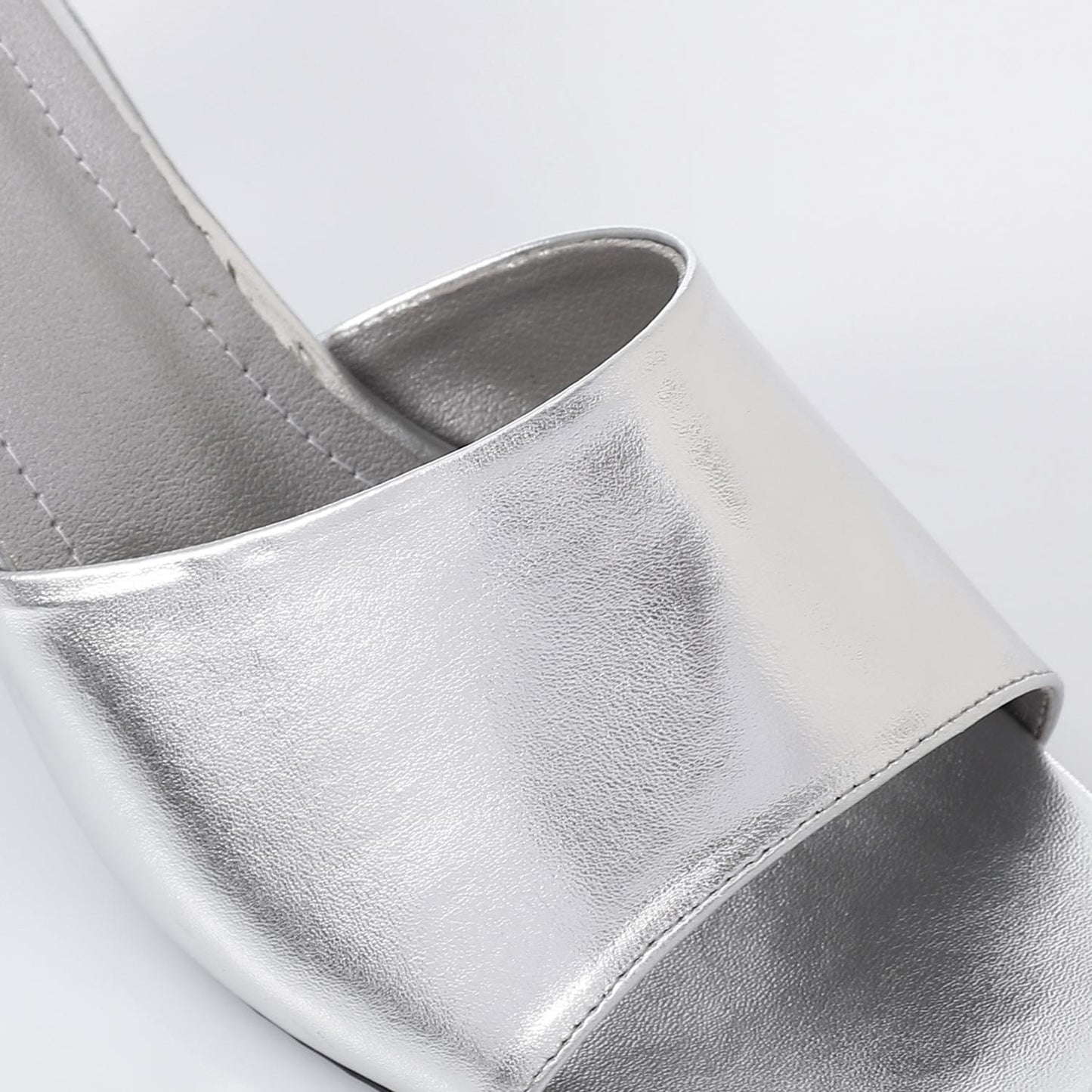 Faux Leather High Heel Mule Sandals - Silver