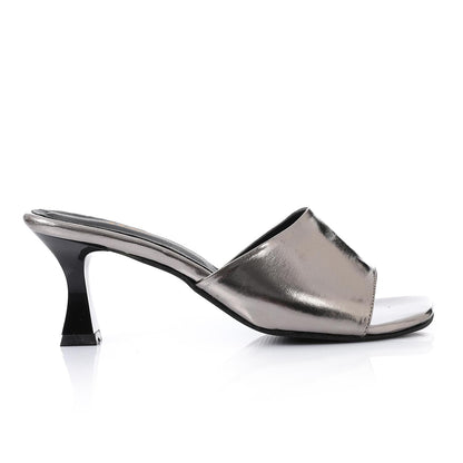 Faux Leather High Heel Mule Sandals - Smoky Grey