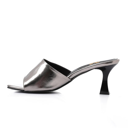 Faux Leather High Heel Mule Sandals - Smoky Grey