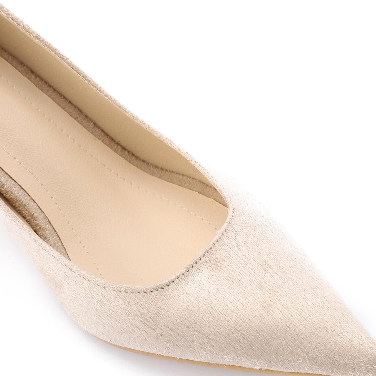 Suede Pointed-Toe Block Heel Pump - Beige