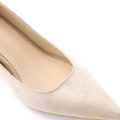 Suede Pointed-Toe Block Heel Pump - Beige