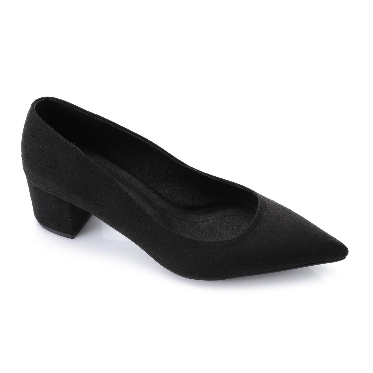 Suede Pointed-Toe Block Heel Pump - Black