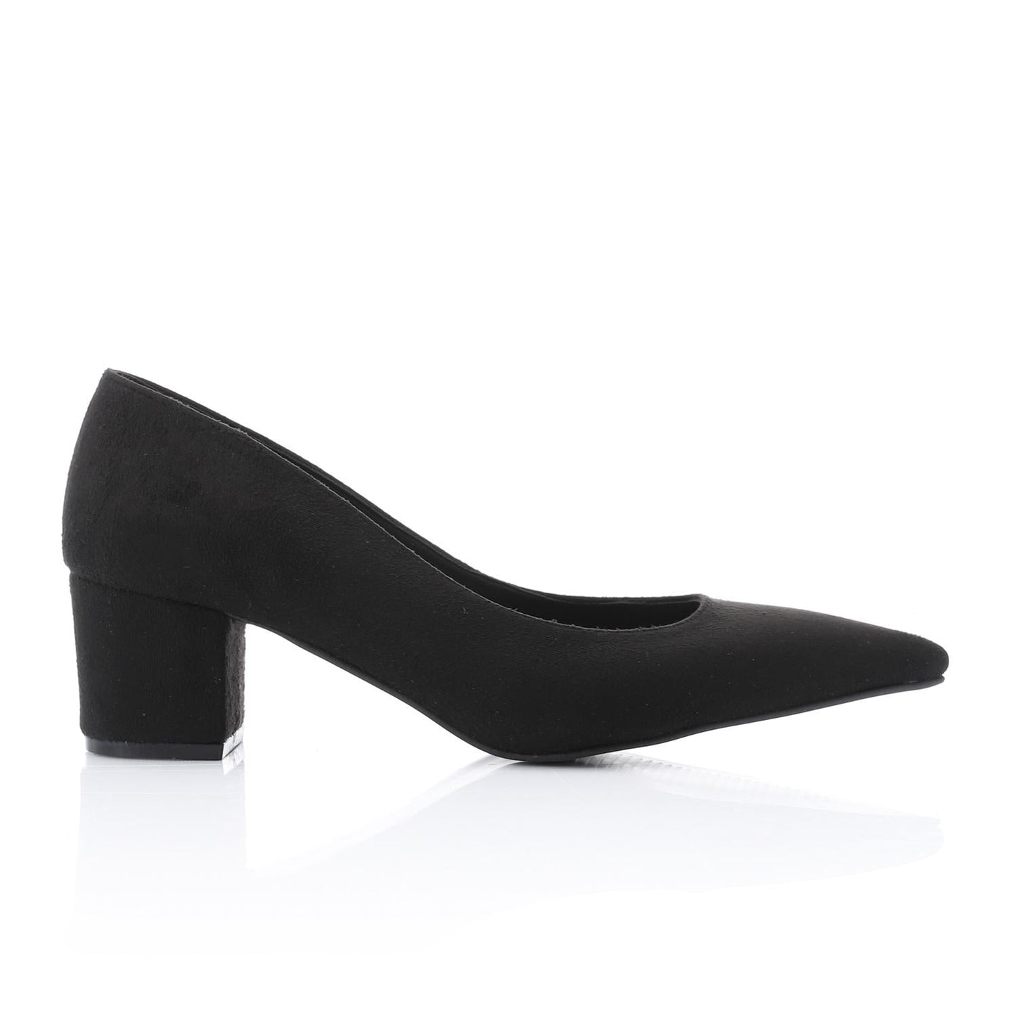Suede Pointed-Toe Block Heel Pump - Black
