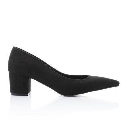 Suede Pointed-Toe Block Heel Pump - Black