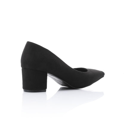 Suede Pointed-Toe Block Heel Pump - Black