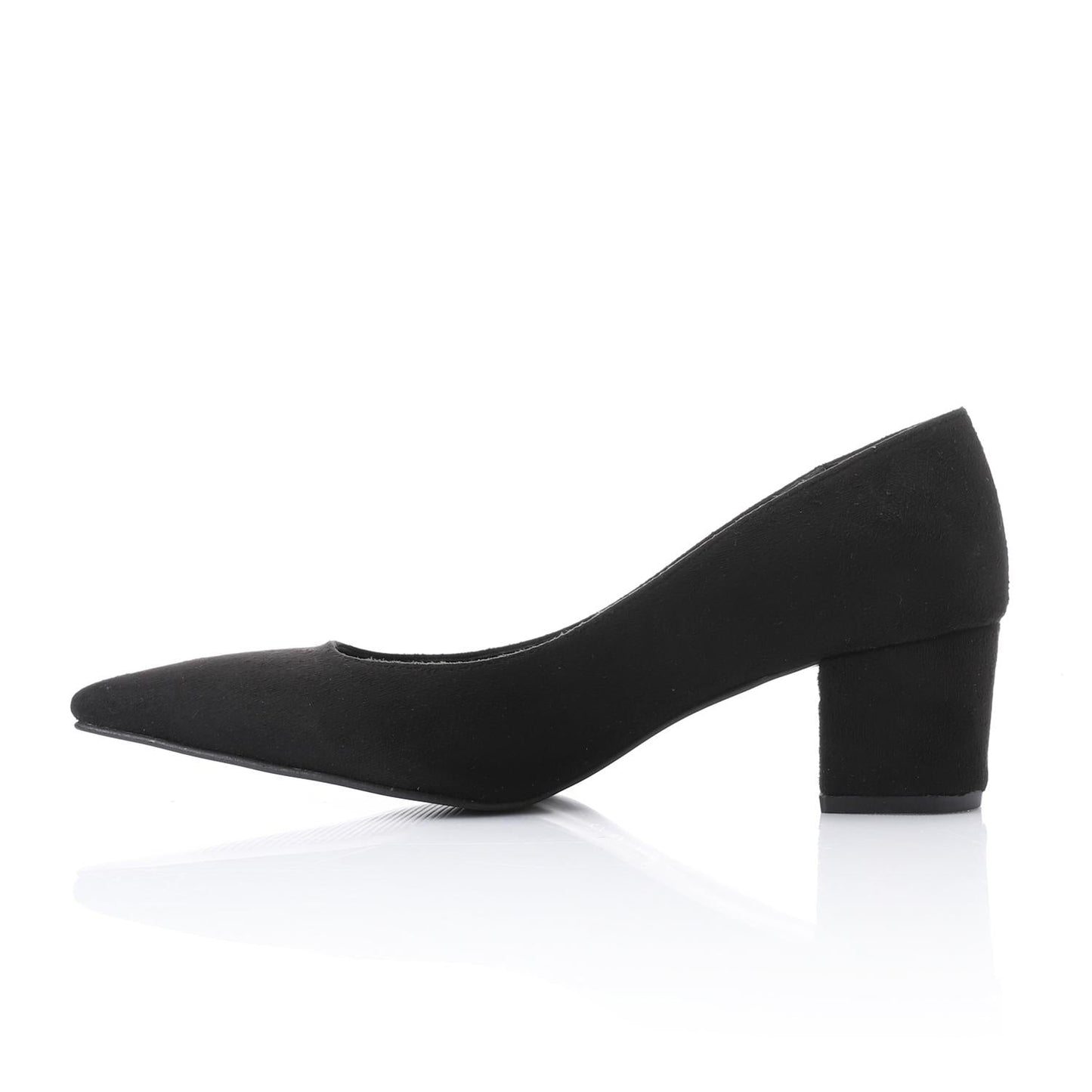 Suede Pointed-Toe Block Heel Pump - Black