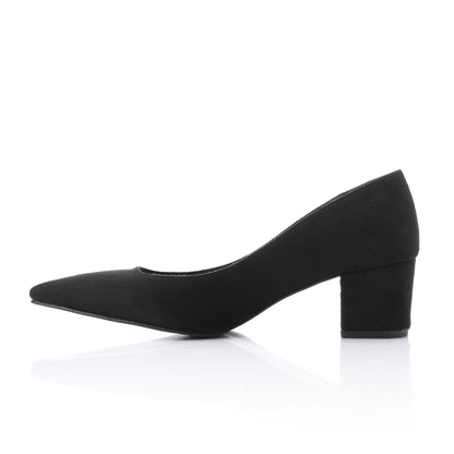 Suede Pointed-Toe Block Heel Pump - Black