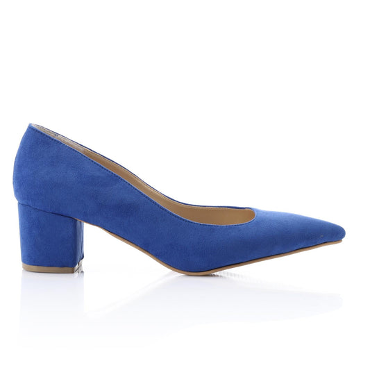 Suede Pointed-Toe Block Heel Pump - Blue