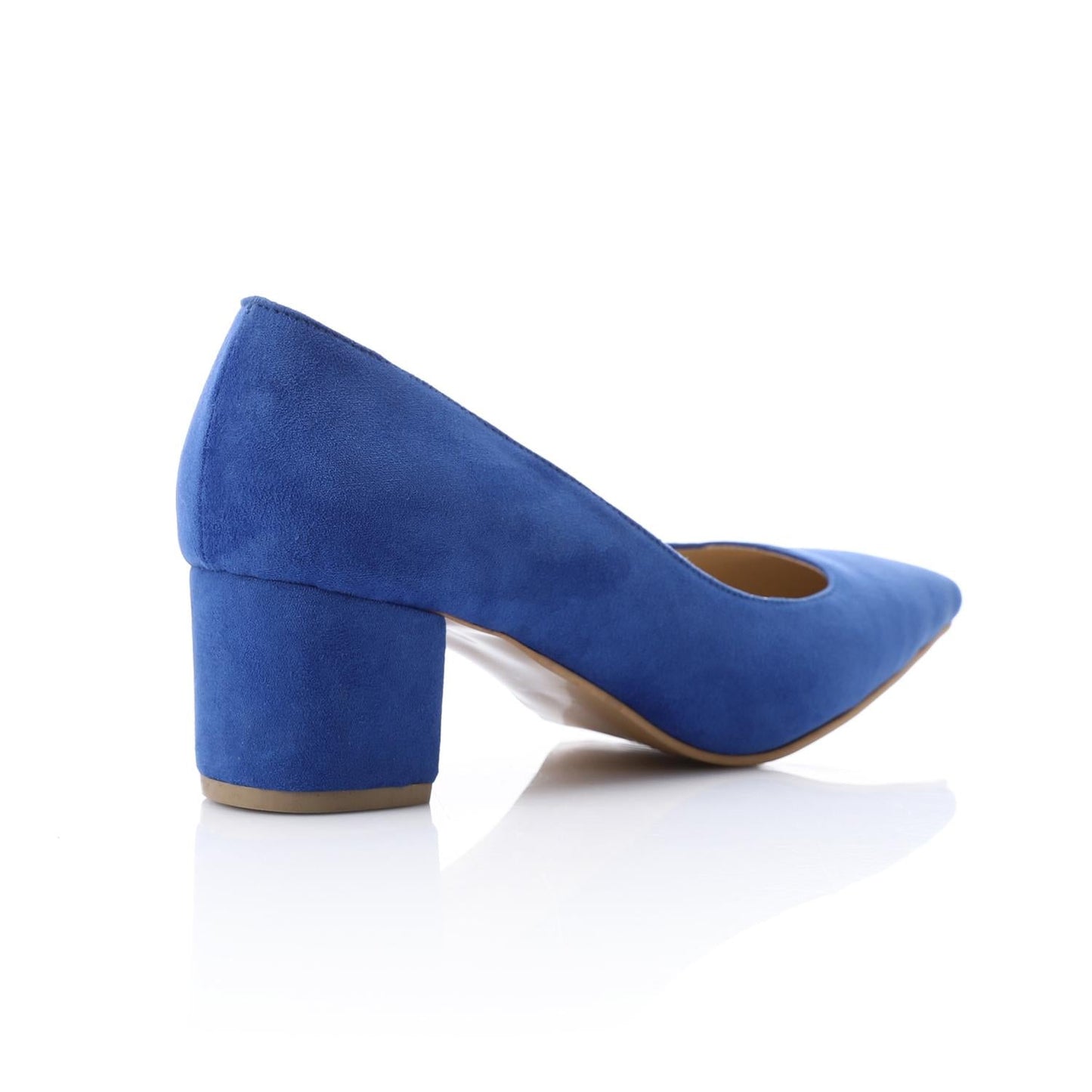 Suede Pointed-Toe Block Heel Pump - Blue