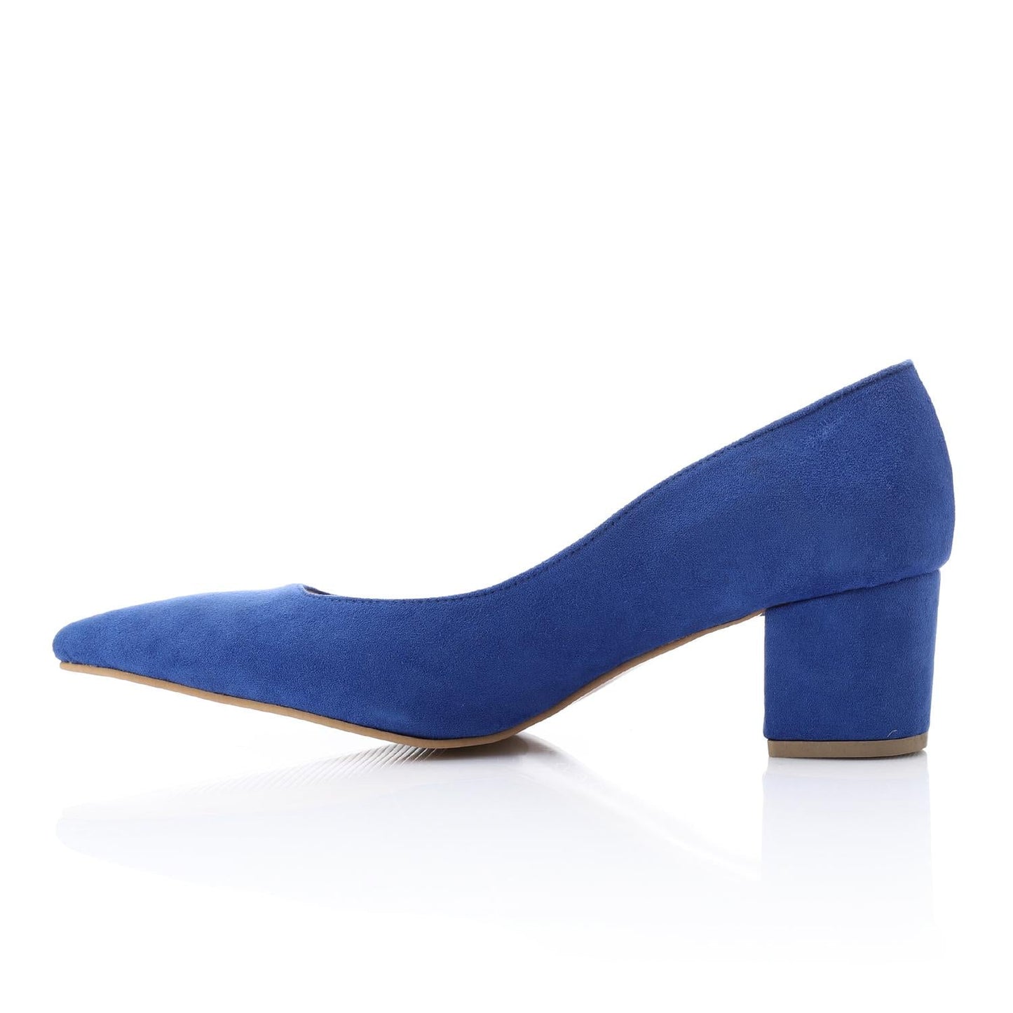 Suede Pointed-Toe Block Heel Pump - Blue