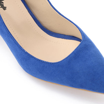 Suede Pointed-Toe Block Heel Pump - Blue