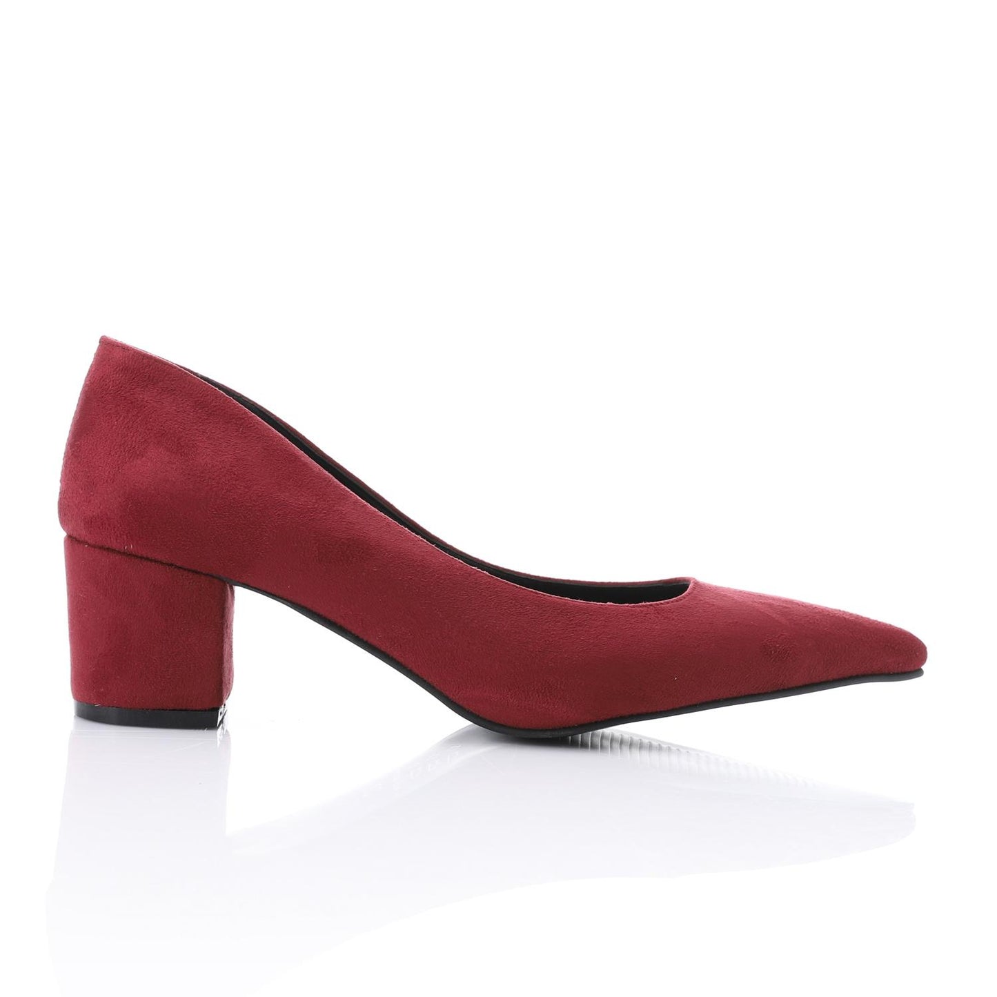 Suede Pointed-Toe Block Heel Pump - Burgundy
