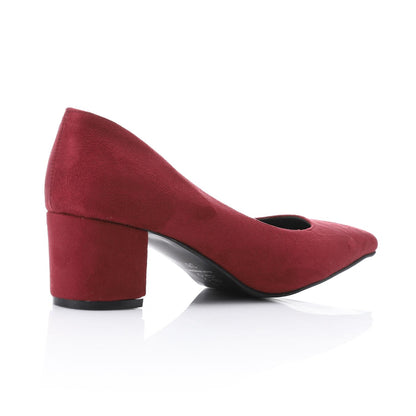 Suede Pointed-Toe Block Heel Pump - Burgundy