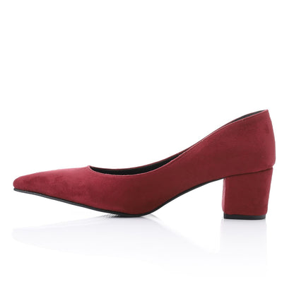 Suede Pointed-Toe Block Heel Pump - Burgundy