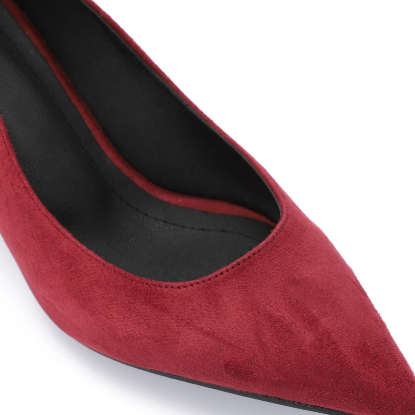 Suede Pointed-Toe Block Heel Pump - Burgundy
