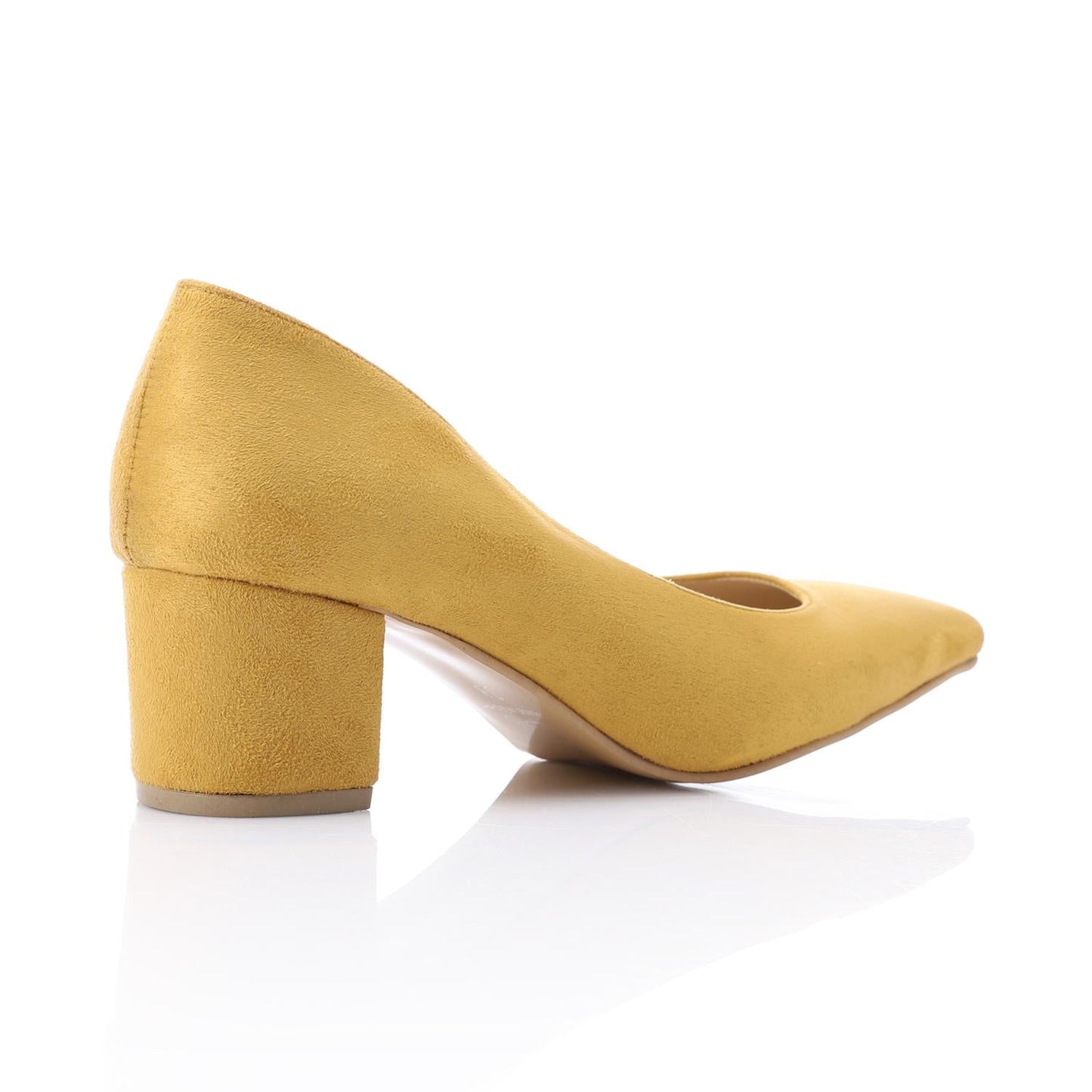 Suede Pointed-Toe Block Heel Pump - Mustard Yellow