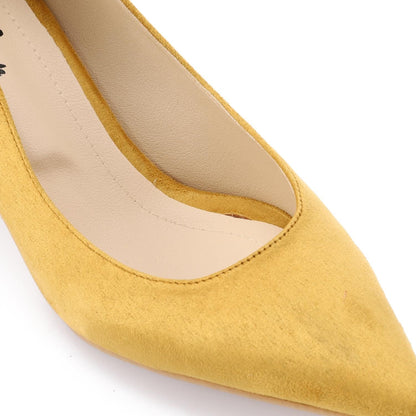Suede Pointed-Toe Block Heel Pump - Mustard Yellow