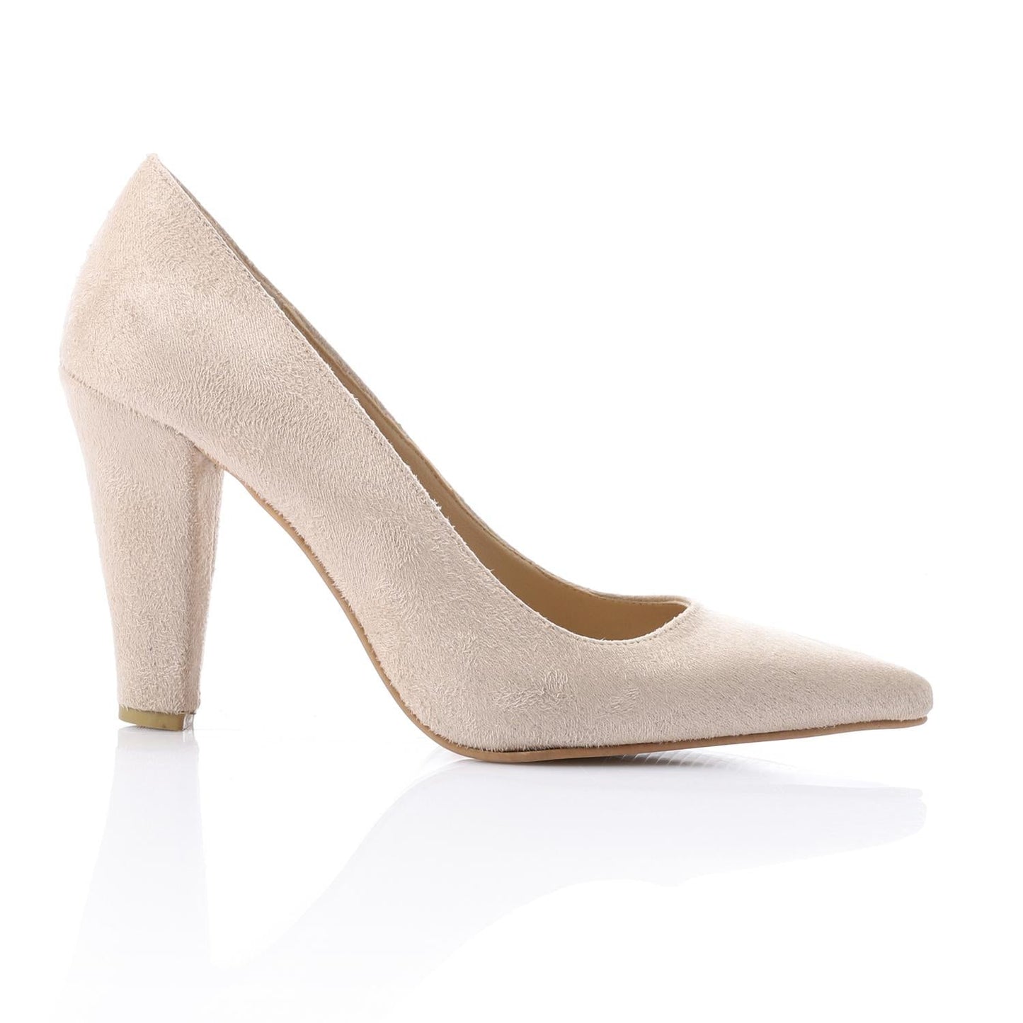 Suede Pointed-Toe Cone Heel Pump - Beige
