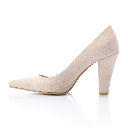 Suede Pointed-Toe Cone Heel Pump - Beige