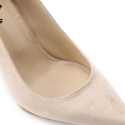 Suede Pointed-Toe Cone Heel Pump - Beige