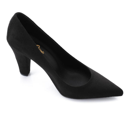 Suede Pointed-Toe Cone Heel Pump - Black