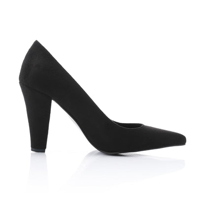Suede Pointed-Toe Cone Heel Pump - Black