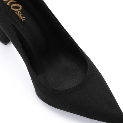 Suede Pointed-Toe Cone Heel Pump - Black
