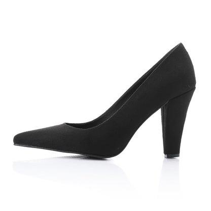 Suede Pointed-Toe Cone Heel Pump - Black