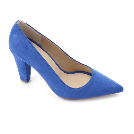 Suede Pointed-Toe Cone Heel Pump - Blue