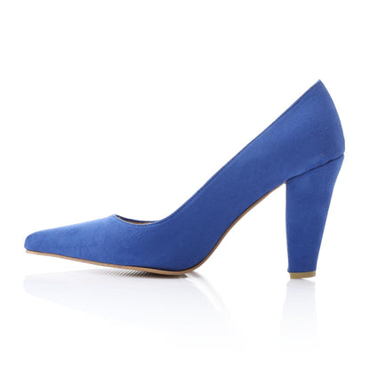 Suede Pointed-Toe Cone Heel Pump - Blue