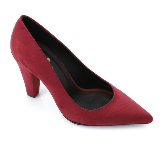 Suede Pointed-Toe Cone Heel Pump - Burgundy