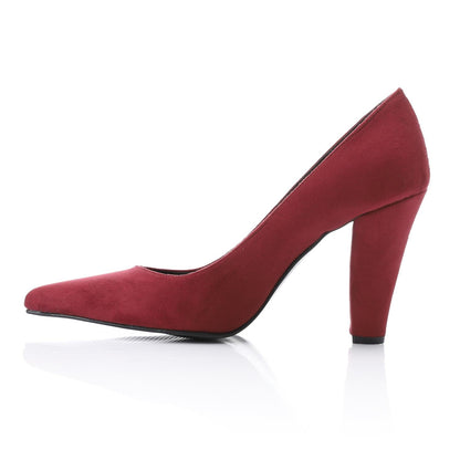 Suede Pointed-Toe Cone Heel Pump - Burgundy