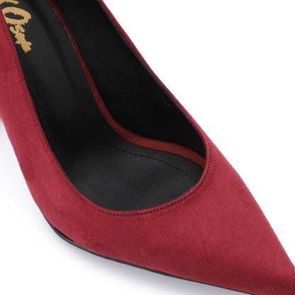 Suede Pointed-Toe Cone Heel Pump - Burgundy
