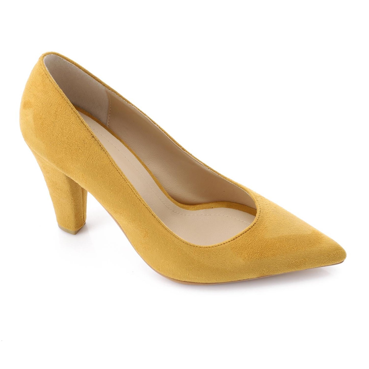 Suede Pointed-Toe Cone Heel Pump - Yellow