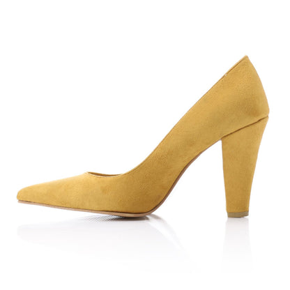 Suede Pointed-Toe Cone Heel Pump - Yellow