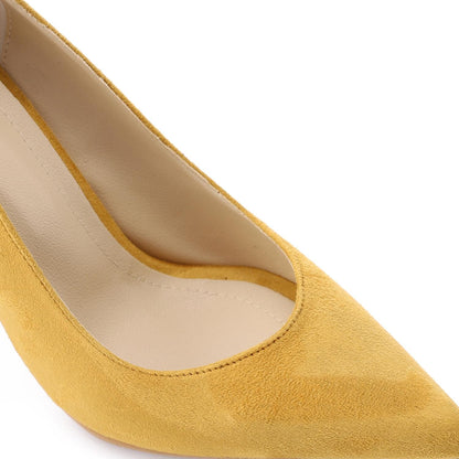Suede Pointed-Toe Cone Heel Pump - Yellow