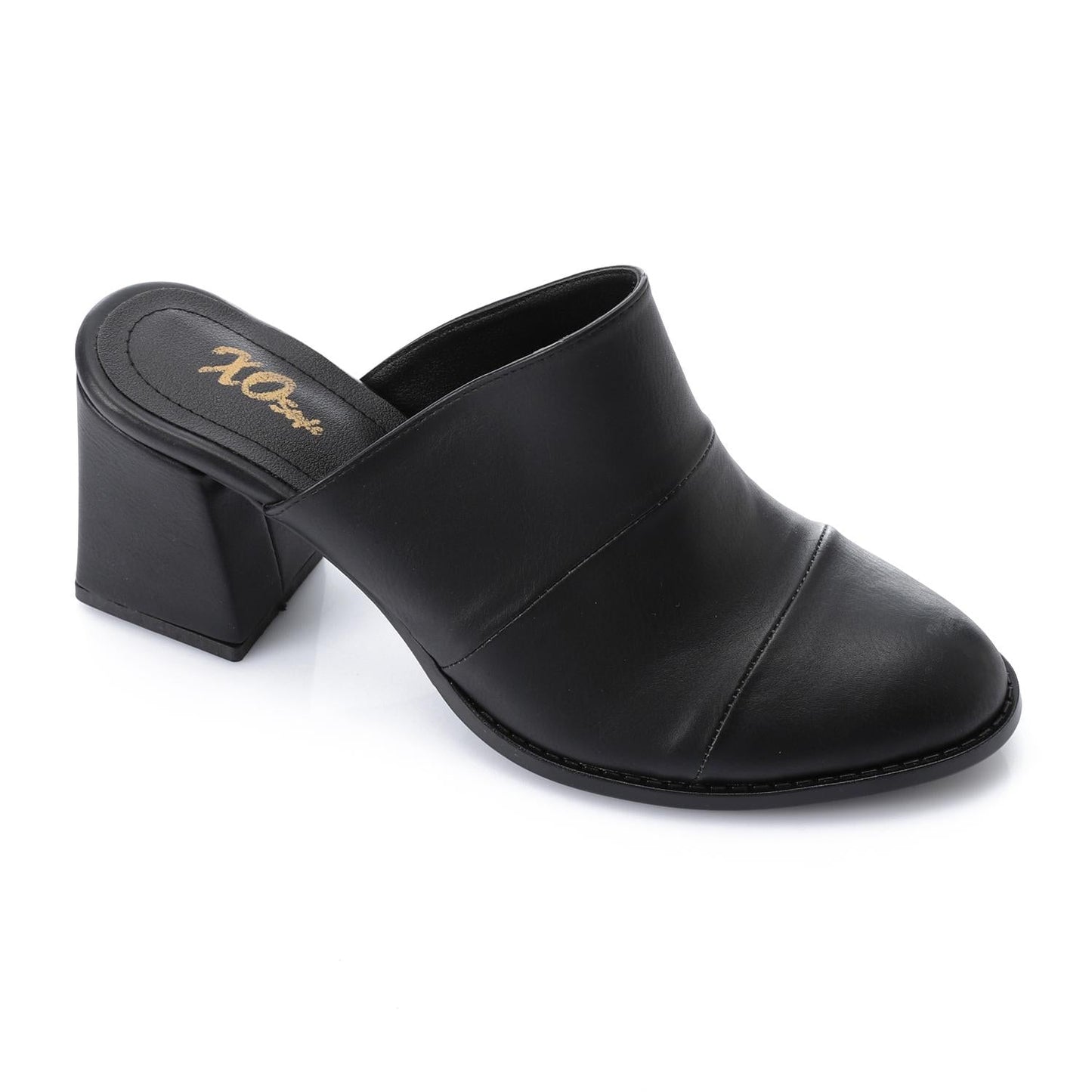 Leather Solid Block Heel Mules – Black