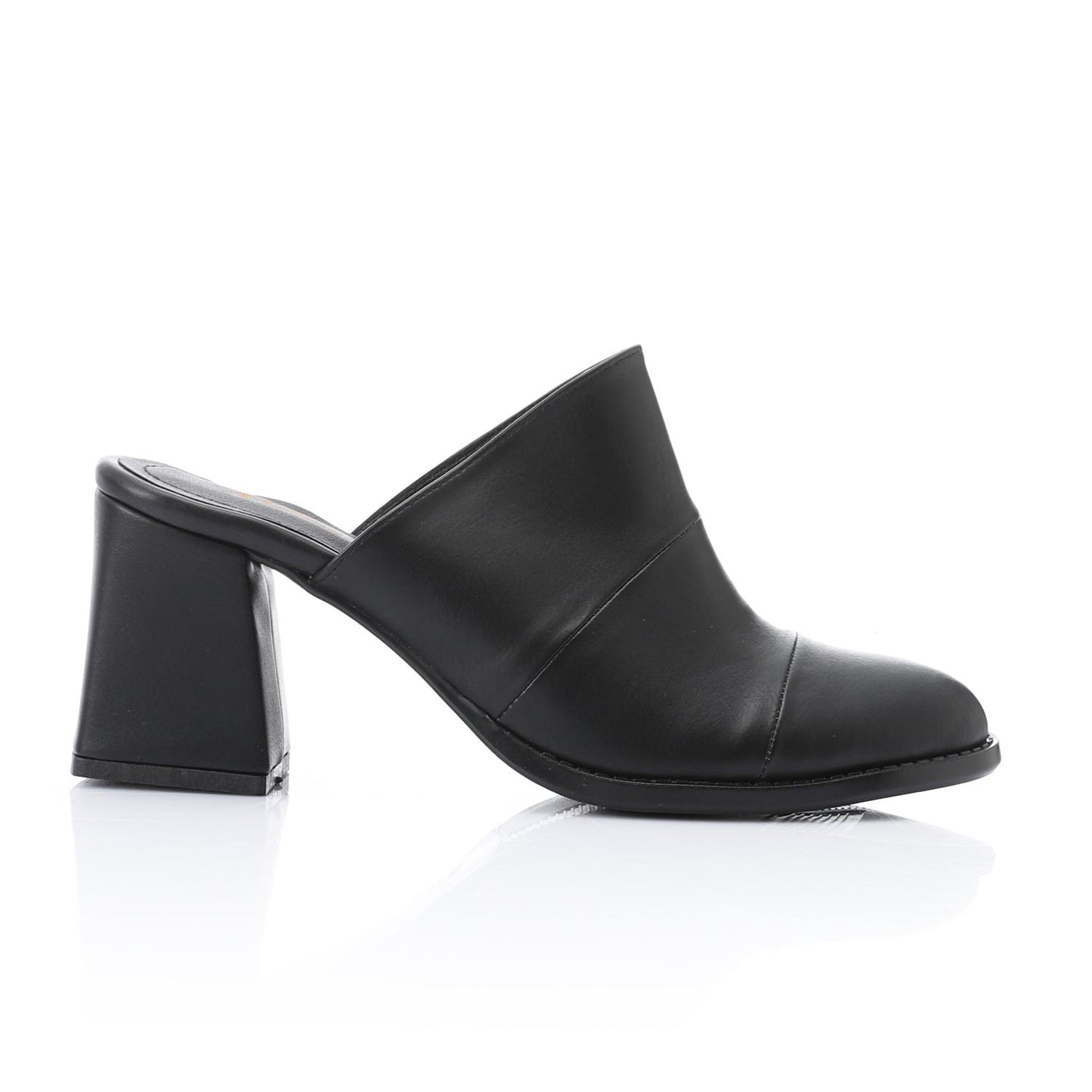 Leather Solid Block Heel Mules – Black