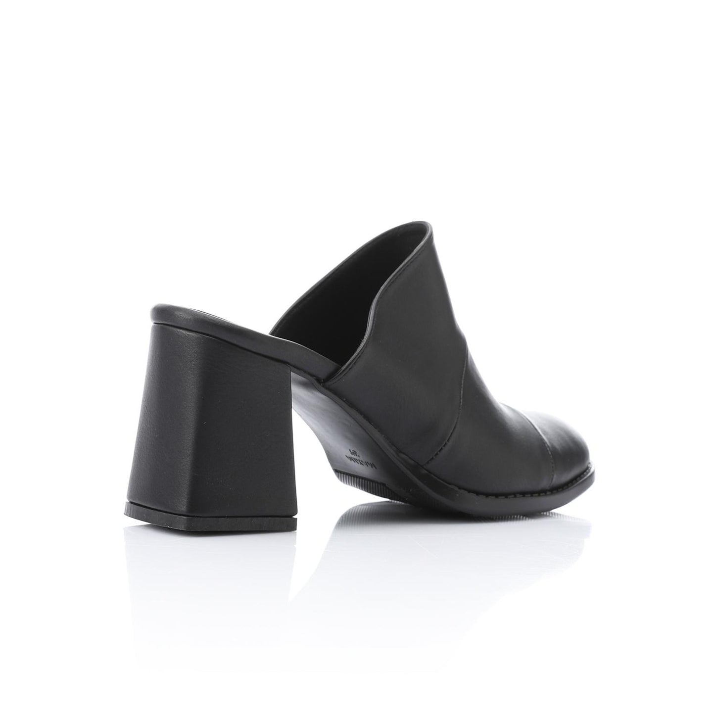 Leather Solid Block Heel Mules – Black