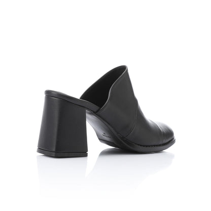 Leather Solid Block Heel Mules – Black