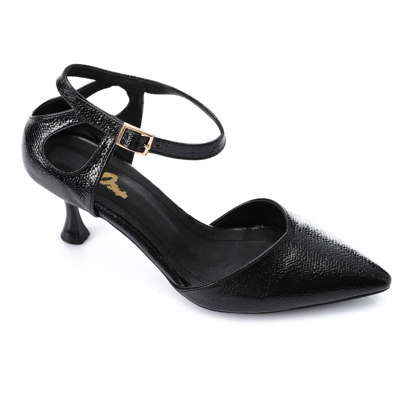 Faux Leather Pointed-Toe Kitten Heel Pump - Black