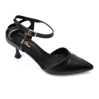 Faux Leather Pointed-Toe Kitten Heel Pump - Black